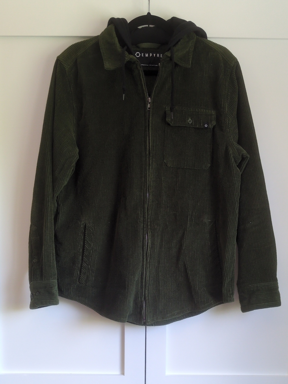 Empyre Men's M Forest Green Corduroy Hooded Jacket Shacket Skater Streetwear EUC